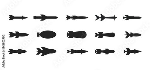 Filled Style Military Missile and Rocket Icon Collection

