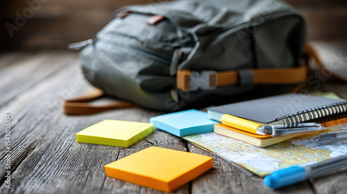Essential Travel Checklist for Packing Your Bag with Notes and Map on a Rustic Wooden Table