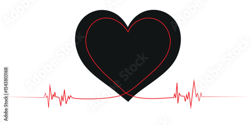 Heart icon hand drawn. Red heart continuous one line drawing. Vector illustration		