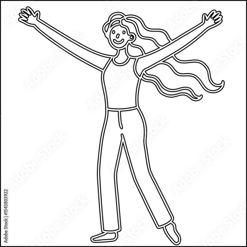 Single line drawing of woman with outstretched arms