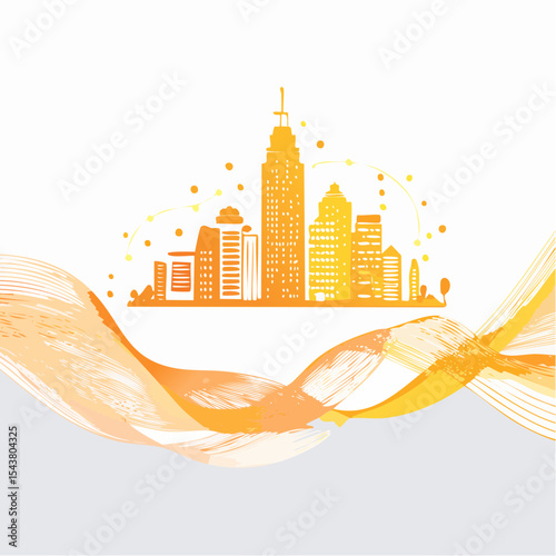 city and abstract dot point , big data connection technology concept, vibrant color hues