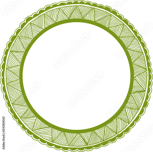 Madhubani design ornament green circle border.