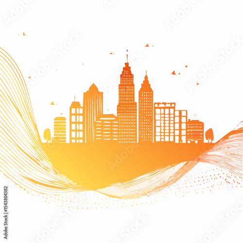 city and abstract dot point , big data connection technology concept, vibrant color hues