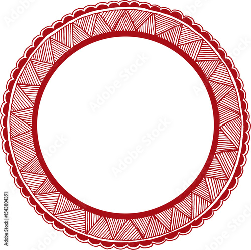 Elegant Red circle frame made in Madhubani art design. Transparent background png file
