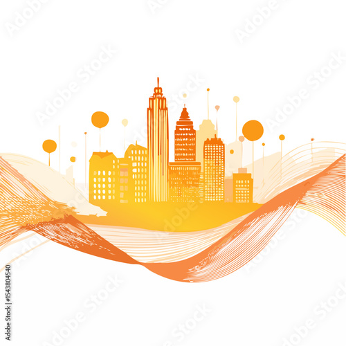 city and abstract dot point , big data connection technology concept, vibrant color hues