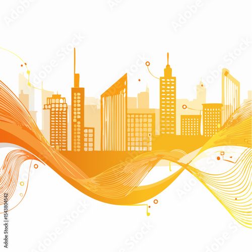 city and abstract dot point , big data connection technology concept, vibrant color hues