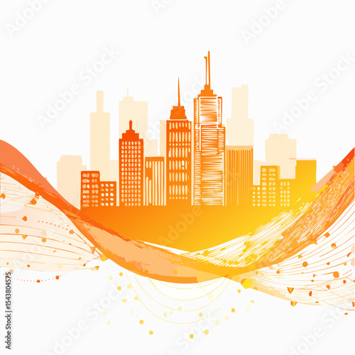 city and abstract dot point , big data connection technology concept, vibrant color hues