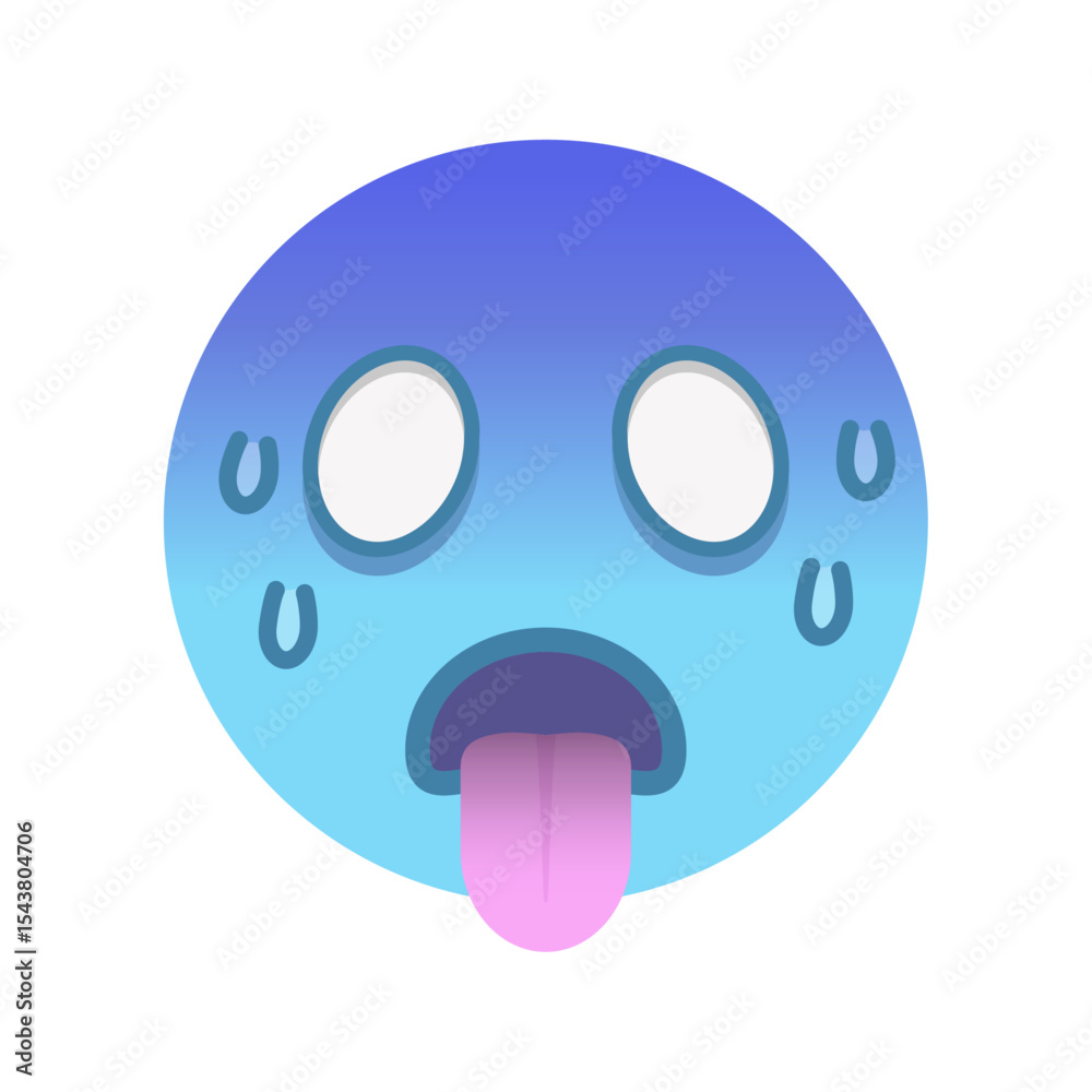 Fototapeta premium 白目をむき舌を出して汗をかいている青ざめた顔の絵文字 - 貧血や気絶・体調不良や脱水症状のイメージ