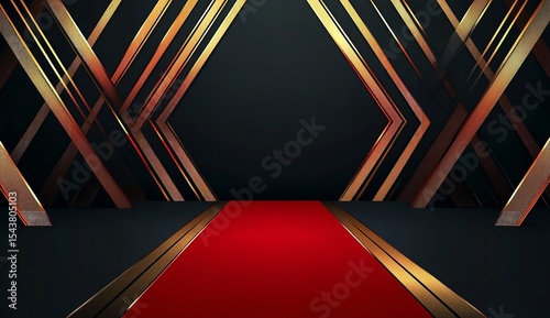 Golden Podium with Red Carpet on Black Background – Luxury Award Ceremony Vector Background