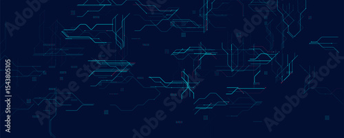 Futuristic Circuit Technology Background. High-Tech Digital Grid With Abstract Lines, Microchip-Like Connections, Glowing Blue Light On Dark For Innovation And AI Concepts. Vector Illustration