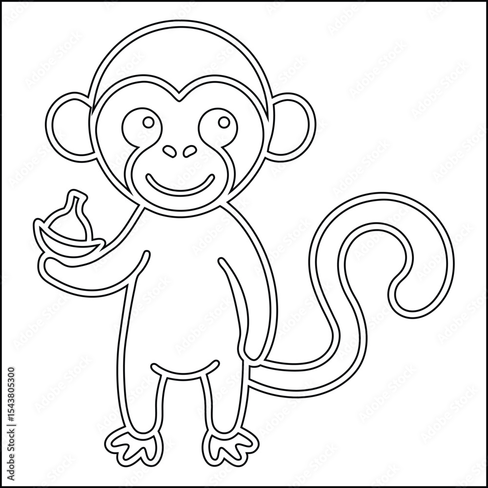 Fototapeta premium Cute cartoon monkey black and white line art illustration