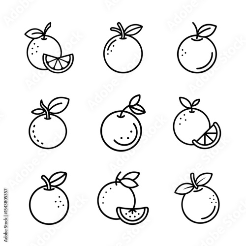 Orange Fruit Icon, Orange fruit outline set, Fruit & Vegetables Outline Icons