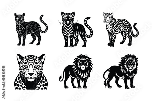 set of lion and leopard 