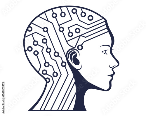 Illustration of a female head with circuit board design representing artificial intelligence concept
