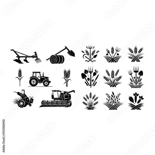 silhouette vector Agriculture white background.ai