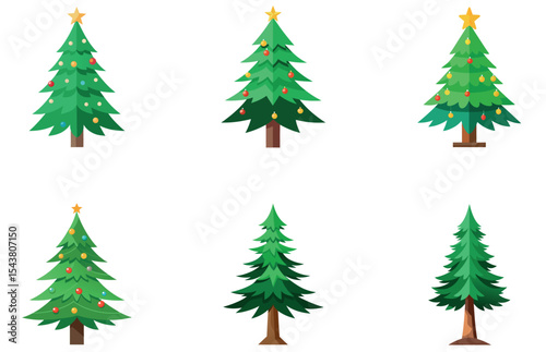 Pine Trees Vector Designs Set Minimal Flat Evergreen Tree Illustrations for Nature Graphics