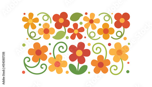 Colorful Floral Pattern with Autumn Tones and Swi Vector Illustration