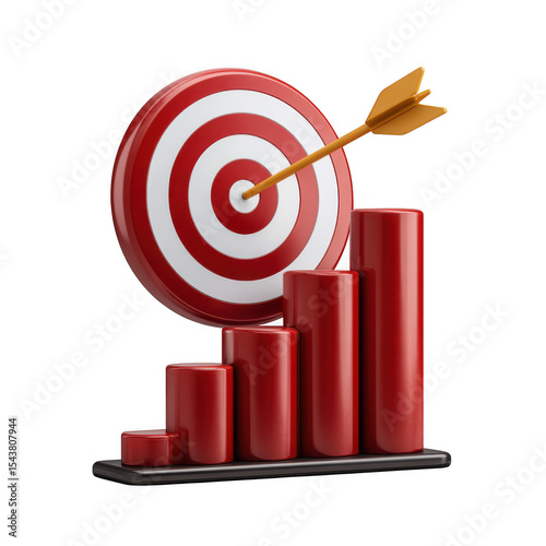 3d target achieved business growth chart isolated on transparent background