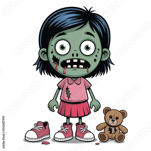 A realistic zombie with torn clothes, visible ribs, and open mouth in a mid-growl pose in vector art