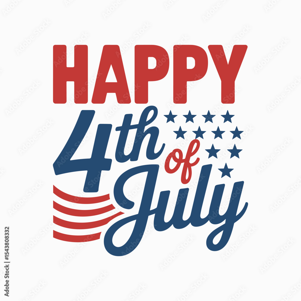 Fototapeta premium Happy 4th of July Typography with American Independence Day Vector Design.