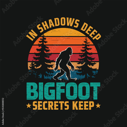In shadows deep bigfoot secrets keep t shirt design, bigfoot t shirt design