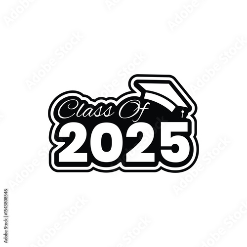 Class of 2025 Graduation Sticker Vector – Black and White Cap Badge Design	