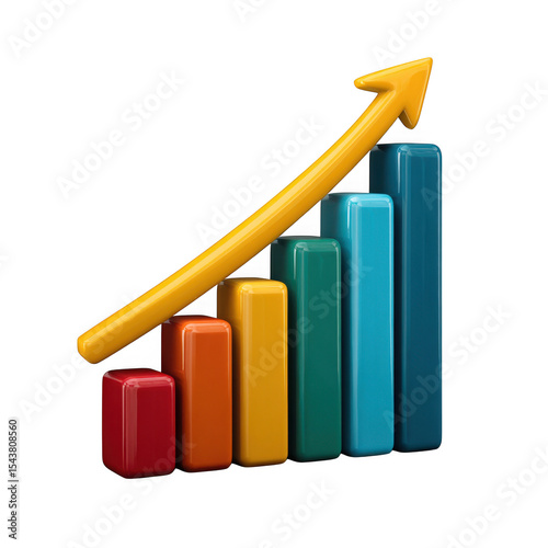 Free Download 3d colorful growth chart with rising arrow isolated on transparent background - GFXLoad