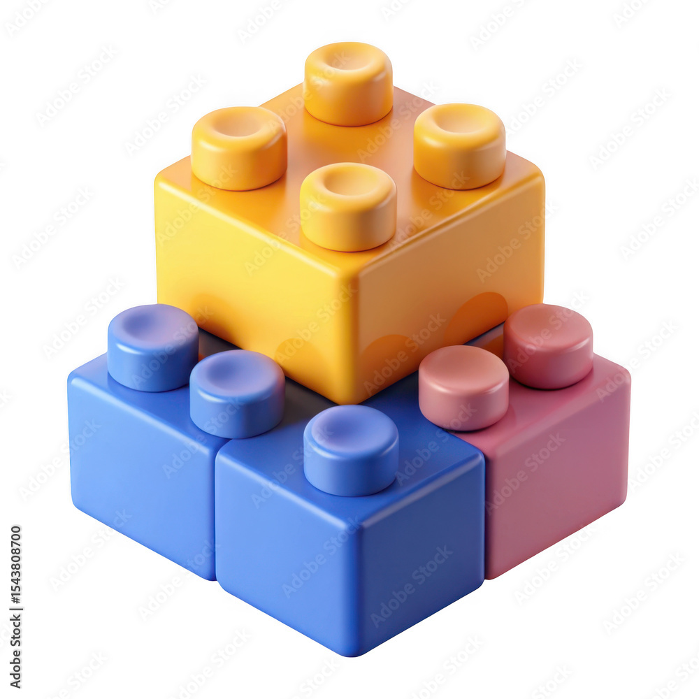 Fototapeta premium 3d realistic plastic building blocks stack isolated on transparent background