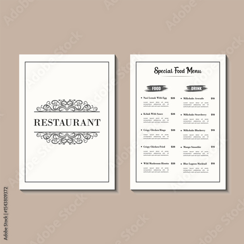 Food Menu Card Design for Buffet and Catering Services. Clean Layout Flyer for Wedding, Event, or Corporate Catering. Classy Restaurant Menu Mockup Template. Tasty Food Flyer Design for Restaurant.