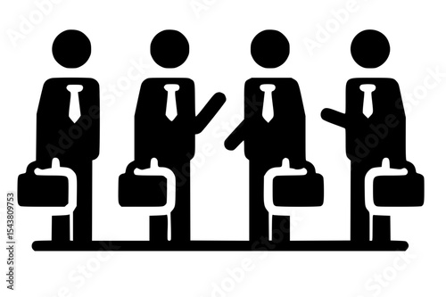 Minimalist Group of Stickmen Discussing Business Silhouette – Black SVG Clipart Icon