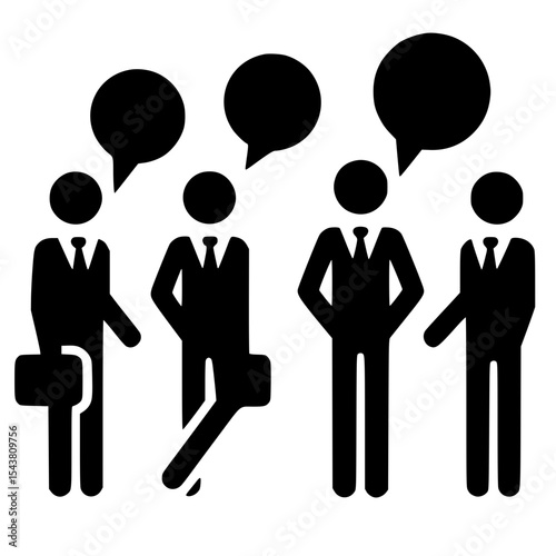 Minimalist Group of Stickmen Discussing Business Silhouette – Black SVG Clipart Icon