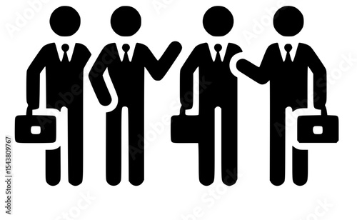 Minimalist Group of Stickmen Discussing Business Silhouette – Black SVG Clipart Icon