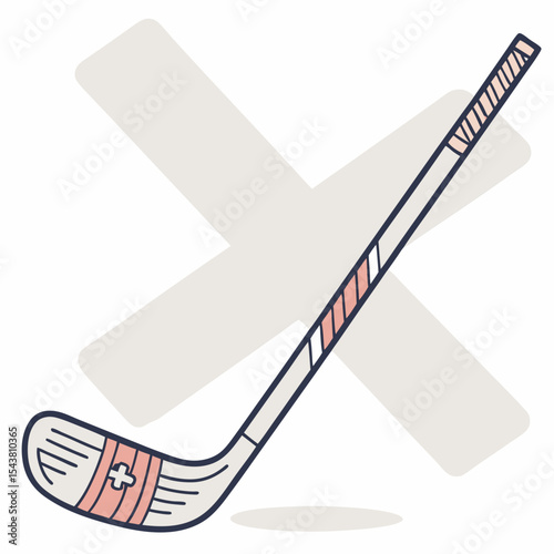 Hockey stick in a playful style with a light background and copy space
