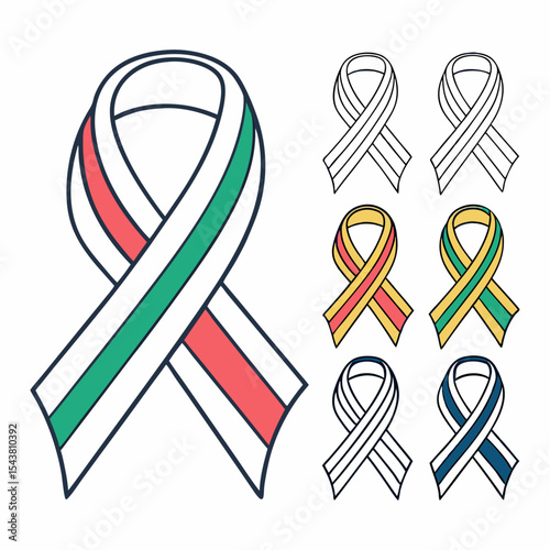 Collection of awareness ribbons in various colors and designs on a clean background