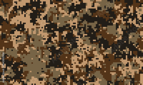 Abstract digital camouflage pattern.  Earthy tones blend seamlessly for a versatile design perfect for backgrounds, textiles, or militaryinspired projects.