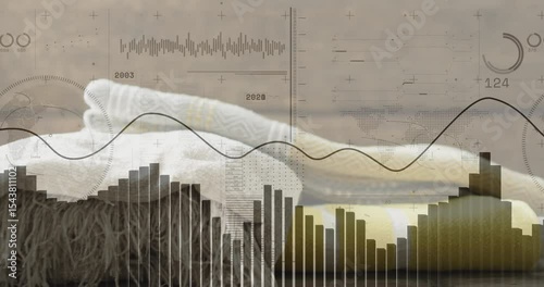 Translucent interface appearing over towel stack on load animating charts and gauges showing trends