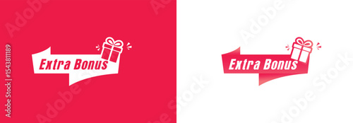 Extra Bonus Label with Gift Icon, Red Promotional tag Label on White Background.