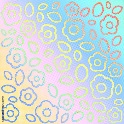 colorful flower pattern background. halftone color print . blossom wallpaper. retro futuristic style