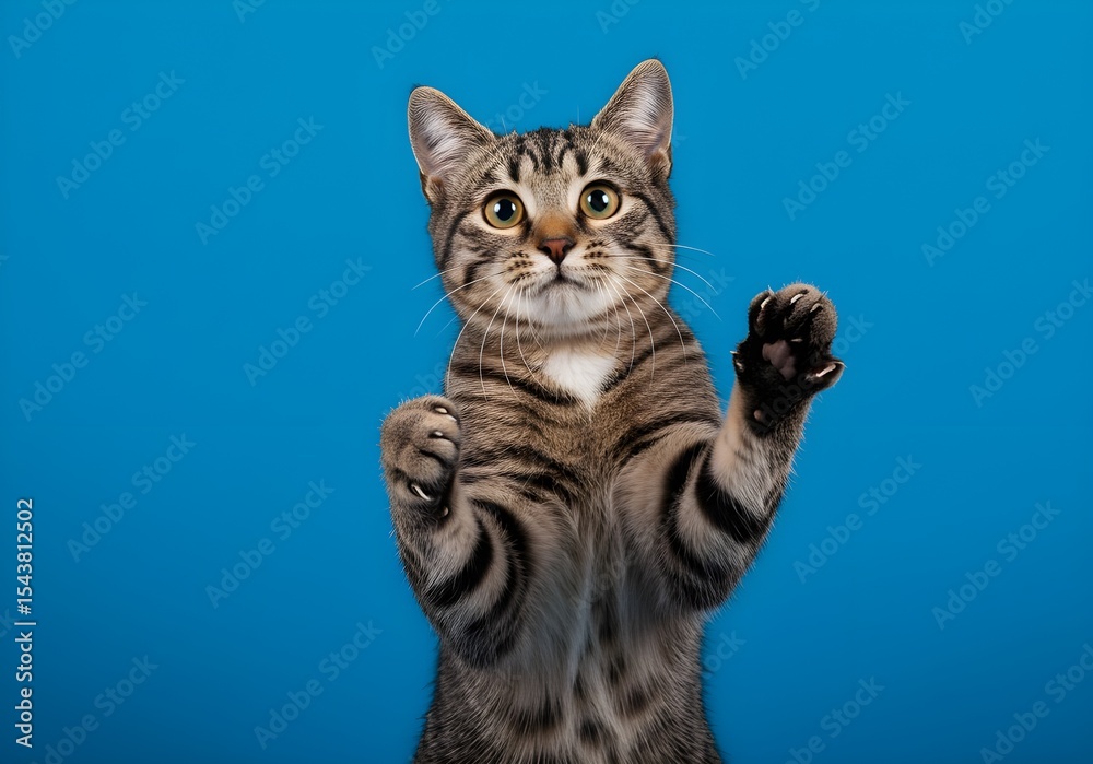 Fototapeta premium Tabby cat standing paws up playful