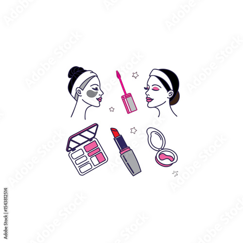 Cute Cartoon Makeup Illustration for Beauty Products