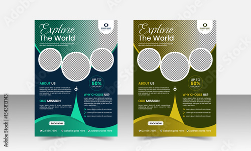 Travel Sale Flyer layout, with creative poster travel flyer editable template design bundle set, clean and modern flyer design for travel agency.