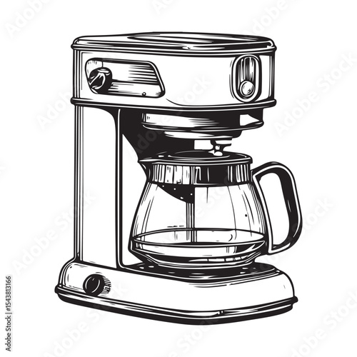 Glass electric milk frothier with measurement markings, A sleek coffee maker with a glass carafe and stainless steel accents designed for brewing coffee