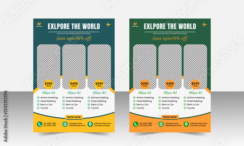 Travel Sale Flyer layout, with creative poster travel flyer editable template design bundle set, clean and modern flyer design for travel agency.