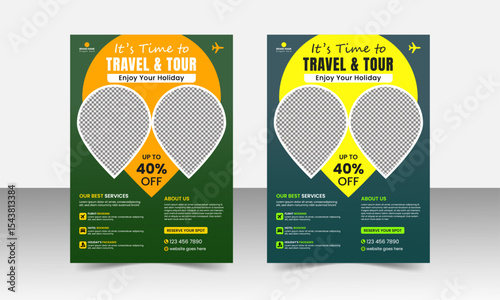 Travel Sale Flyer layout, with creative poster travel flyer editable template design bundle set, clean and modern flyer design for travel agency.