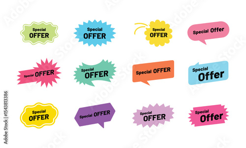 Special Offer tag badge icon set. Special offer, big sale, discount, best offer price and pricing tag badge and labels design for Marketing Materials. vector illustration.