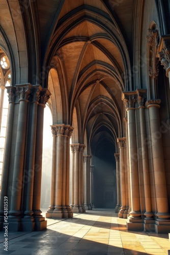 Gothic cathedral with imposing arches and intricate stone carvings, architecture, monument