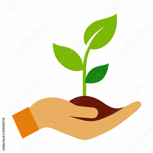 Hand Holding Plant Sprout Vector Illustration on White Background