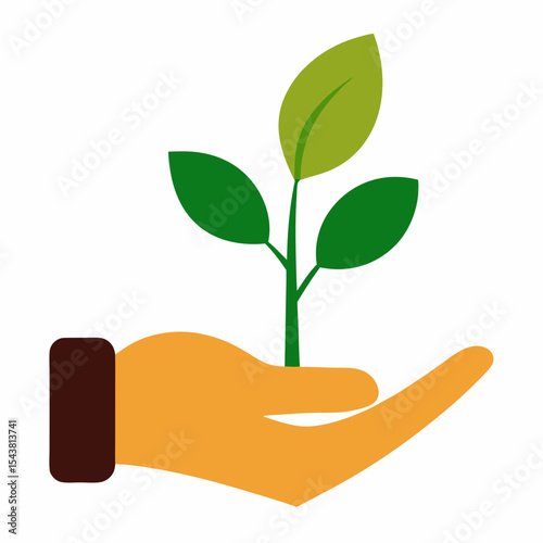Hand Holding Plant Sprout Vector Illustration on White Background