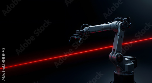 Robotic Arm in Factory with Red Laser Beam Illustrating Automation Manufacturing Technology Precision Industry and Smart Production Concept