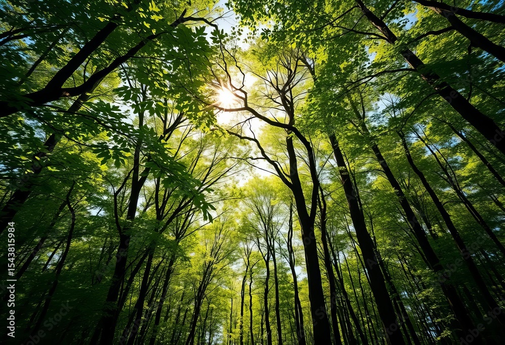 Fototapeta premium A sun-dappled canopy overhead, forest floor in intricate detail, natural, pattern